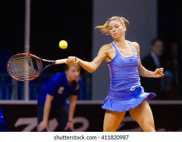 STUTTGART, GERMANY - APRIL 16, 2016: Camila Giorgi In Action At The 2016 Porsche Tennis Grand Prix