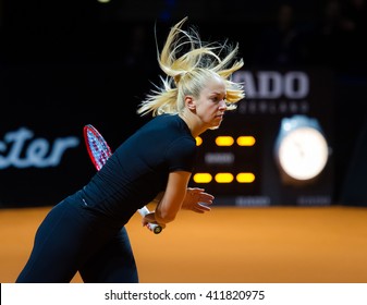 STUTTGART, GERMANY - APRIL 17, 2016: Sabine Lisicki In Action At The 2016 Porsche Tennis Grand Prix