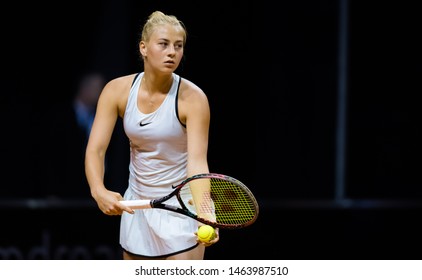 STUTTGART, GERMANY - APRIL 21, 2018: Marta Kostyuk Of The Ukraine At The 2018 Porsche Tennis Grand Prix Premier Tennis Tournament