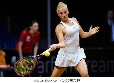 STUTTGART, GERMANY - APRIL 21, 2018: Marta Kostyuk Of The Ukraine At The 2018 Porsche Tennis Grand Prix Premier Tennis Tournament