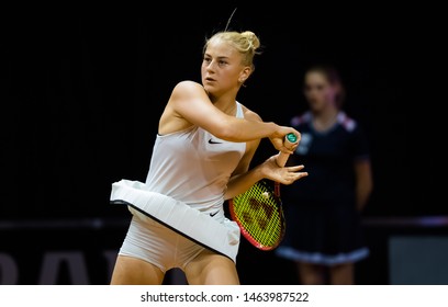 STUTTGART, GERMANY - APRIL 21, 2018: Marta Kostyuk Of The Ukraine At The 2018 Porsche Tennis Grand Prix Premier Tennis Tournament