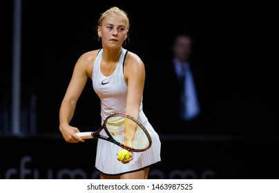 STUTTGART, GERMANY - APRIL 21, 2018: Marta Kostyuk Of The Ukraine At The 2018 Porsche Tennis Grand Prix Premier Tennis Tournament