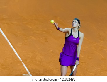 STUTTGART, GERMANY - APRIL 22, 2016: Petra Kvitova In Action At The 2016 Porsche Tennis Grand Prix