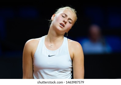 STUTTGART, GERMANY - APRIL 23, 2018: Marta Kostyuk Of The Ukraine At The 2018 Porsche Tennis Grand Prix Premier Tennis Tournament