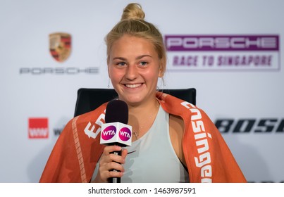 STUTTGART, GERMANY - APRIL 23, 2018: Marta Kostyuk Of The Ukraine At The 2018 Porsche Tennis Grand Prix Premier Tennis Tournament