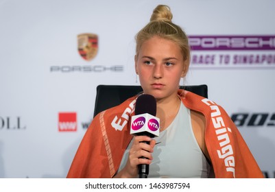 STUTTGART, GERMANY - APRIL 23, 2018: Marta Kostyuk Of The Ukraine At The 2018 Porsche Tennis Grand Prix Premier Tennis Tournament