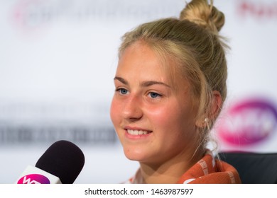 STUTTGART, GERMANY - APRIL 23, 2018: Marta Kostyuk Of The Ukraine At The 2018 Porsche Tennis Grand Prix Premier Tennis Tournament