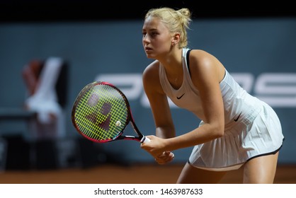 STUTTGART, GERMANY - APRIL 24, 2018: Marta Kostyuk Of The Ukraine At The 2018 Porsche Tennis Grand Prix Premier Tennis Tournament