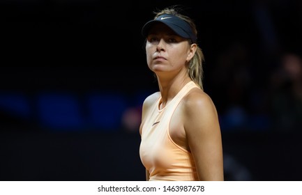 STUTTGART, GERMANY - APRIL 24, 2018: Maria Sharapova of Russia at the 2018 Porsche Tennis Grand Prix Premier Tennis Tournament