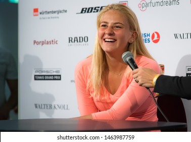 STUTTGART, GERMANY - APRIL 25, 2018: Marta Kostyuk Of The Ukraine At The 2018 Porsche Tennis Grand Prix Premier Tennis Tournament