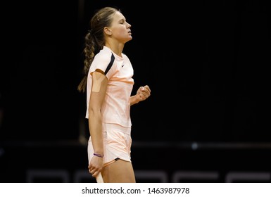 STUTTGART, GERMANY - APRIL 26, 2018: Veronika Kudermetova Of Russia At The 2018 Porsche Tennis Grand Prix Premier Tennis Tournament