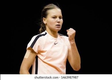 STUTTGART, GERMANY - APRIL 26, 2018: Veronika Kudermetova Of Russia At The 2018 Porsche Tennis Grand Prix Premier Tennis Tournament