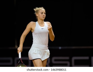 STUTTGART, GERMANY - APRIL 26, 2018: Marta Kostyuk Of The Ukraine At The 2018 Porsche Tennis Grand Prix Premier Tennis Tournament