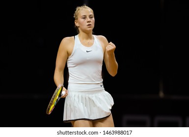 STUTTGART, GERMANY - APRIL 26, 2018: Marta Kostyuk Of The Ukraine At The 2018 Porsche Tennis Grand Prix Premier Tennis Tournament