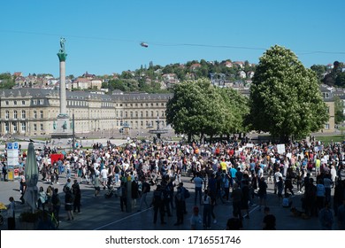 STUTTGART, GERMANY - APRIL 26, 2020: Anti Lockdown Protest In Stuttgart, Held At Schloßplatz. Protestors Claim That The Anti COVID-19 Measures Are Against The Spirit Of The Constitution. 