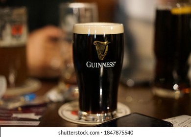 Stuttgart, Germany August 2020 Pint Of Guiness Beer  In The Irish Bar