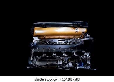 Stuttgart,  Germany - February 03,  2018, The Mercedes Benz Museum - Mercedes Benz Formula One FO 110 M Engine