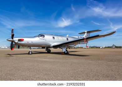 Stuttgart, Germany - July 9, 2022: Privates Pilatus PC-12 Airplane At Stuttgart Airport (STR) In Germany.