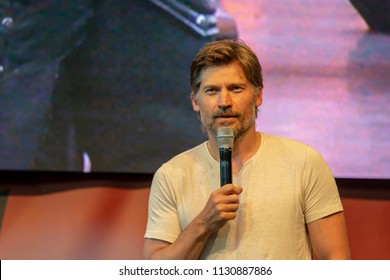 STUTTGART, GERMANY - JUN 30th 2018: Nikolaj Coster-Waldau (Jaime Lannister In Game Of Thrones) At Comic Con Germany Stuttgart, A Two Day Fan Convention