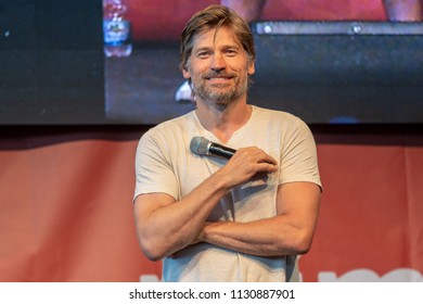 STUTTGART, GERMANY - JUN 30th 2018: Nikolaj Coster-Waldau (Jaime Lannister In Game Of Thrones) At Comic Con Germany Stuttgart, A Two Day Fan Convention