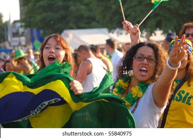 STUTTGART, GERMANY - JUNE 17: Worldcup fans celebrating their teams victory at a FIFA fan gathering in Stuttgart, Germany on June 17th 2006