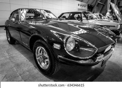 STUTTGART, GERMANY - MARCH 03, 2017: Sports Car Datsun 260Z (Nissan S30), 1976. Black And White. Europe's Greatest Classic Car Exhibition 