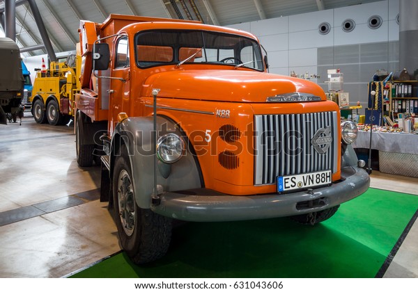 STUTTGART, GERMANY - MARCH 03, 2017: Heavy\
duty truck Volvo Titan (N88), 1973. Europe\'s greatest classic car\
exhibition \