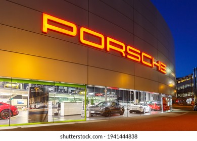 Stuttgart, Germany - March 2, 2021: Porsche Car Dealer Cars In Stuttgart, Germany.