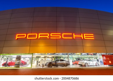 Stuttgart, Germany - March 2, 2021: Porsche Car Dealer Cars In Stuttgart, Germany.