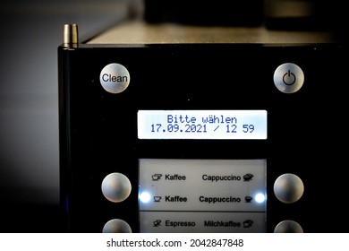 STUTTGART, GERMANY - September  17, 2021: Close Up Of A Coffee Maker Stating To Please Vote In German