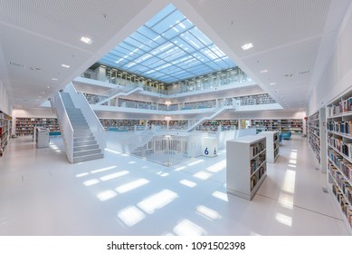 Stuttgart Library, Germany - April 19, 2018: Stuttgart Library Has A Modern Architecture