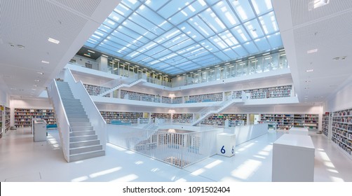 Stuttgart Library, Germany - April 19, 2018: Stuttgart Library Has A Modern Architecture