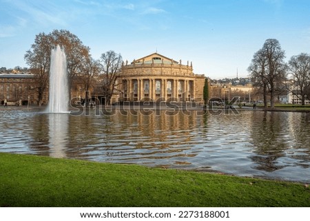 Stuttgart Opera House (Staatstheater) and Eckensee lake - Stuttgart, Germany