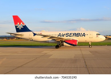 Stuttgart/Germany Juni 01, 2016: Air Serbia A320 At Stuttgart Airport.