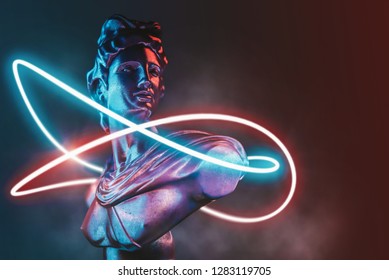 Style statue background neon concept. 3D rendering.
