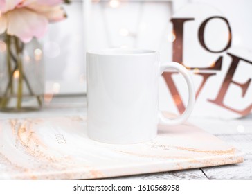 Styled Blank White Mug Stock Photo // Valentines Day Styled Stock Mug // Blank White Mug Mockup // Valentines Day Mug Mockup // Spring Styled Stock Photo