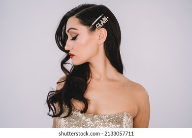 styled hair and makeup with glam accessories 