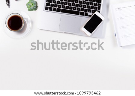 Similar – Desktop office mix, computer and mobile