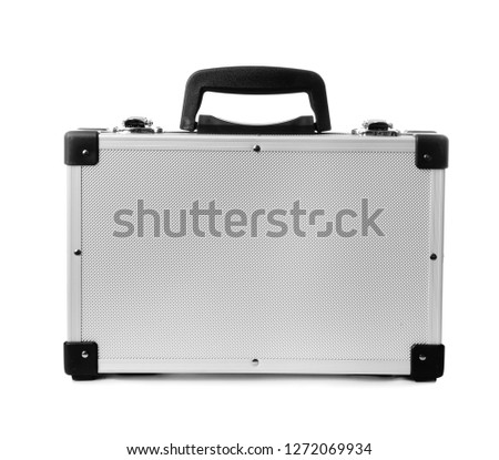 Stylish aluminum hard case on white background