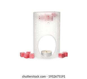 Stylish Aroma Lamp With Essential Wax Cubes On White Background