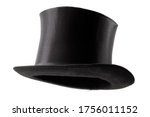 Stylish attire, vintage men fashion and magic show conceptual idea with 3/4 angle on victorian black top hat with clipping path cutout in ghost mannequin technique isolated on white background
