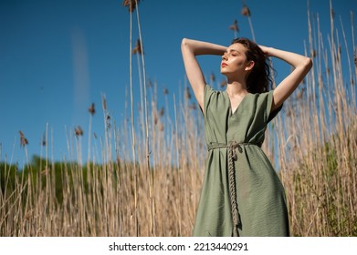 Stylish Attractive Slim Smiling Woman On Beach In Summer Style Fashion Trend Outfit Happy Having Fun Wearing Boho Style Beachwear 