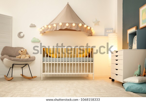 Stylish Baby Room Interior Crib Stock Photo Edit Now 1068158333