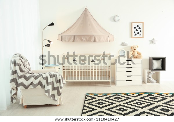 Stylish Baby Room Interior Crib Stock Photo Edit Now 1118410427