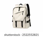 Stylish Backpack features a minimalist design, contrasting black straps, multiple compartments for storage, and durable material suitable for everyday use or travel needs.