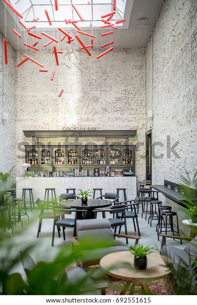 Stylish Bar Light Textured Walls Large Stock Photo Edit Now