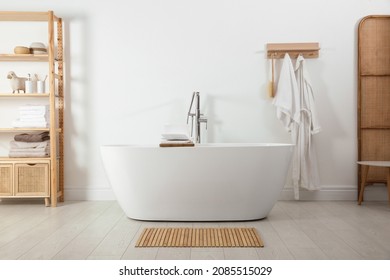 Stylish Bathroom Interior With Modern White Tub