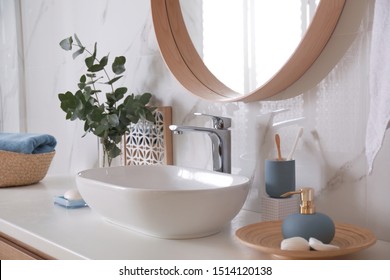 Stylish Bathroom Interior With Vessel Sink And Decor Elements