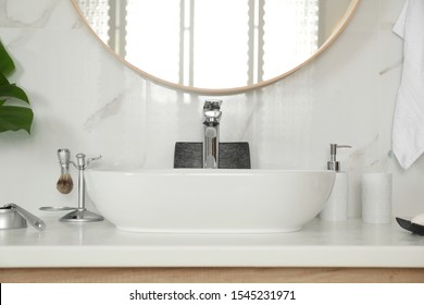 Stylish Bathroom Interior With Vessel Sink And Decor Elements