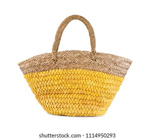 Stylish Beach Bag On White Background